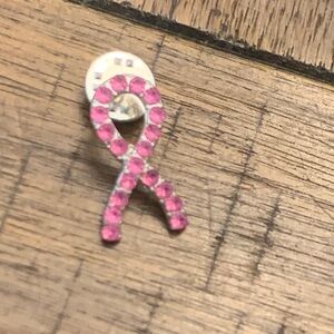 Silver Tone & Pink Rhinestone Ribbon Pin